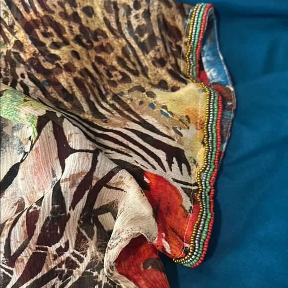 Chico's Vibrant Red and Blue Tropical Blouse - Picture 3 of 3